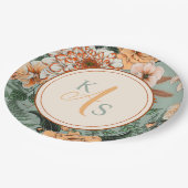 ボホテラコッタセージモノグラム秋の結婚式 ペーパープレート (アングル)