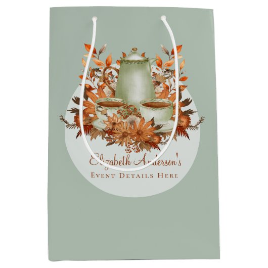 ボホテラコッタセージ茶パーティーフローライベントギフト ミディアムペーパーバッグ (正面)