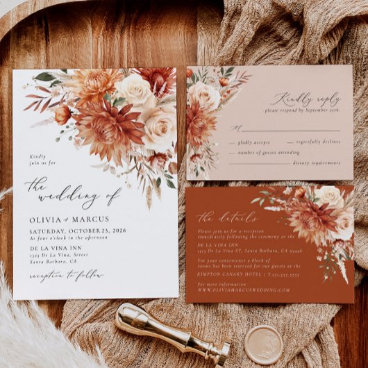 ボホテラコッタダリアエレガントウェディング招待状 招待状