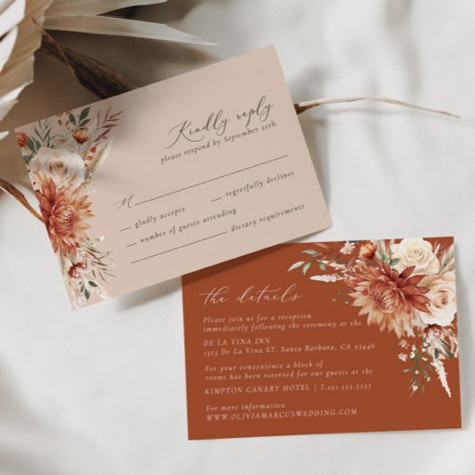 ボホテラコッタダリアフローラエレガントウェディング エンクロージャーカード