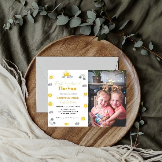 ボホテラコッタツインズ最初の旅行の最初の誕生日 招待状