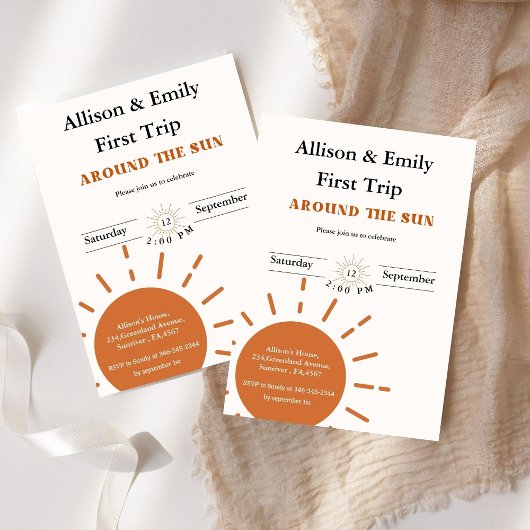 ボホテラコッタツインズ最初の旅行の最初の誕生日 招待状