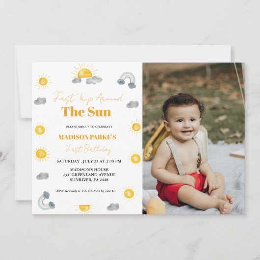 ボホテラコッタツインズ最初の旅行の最初の誕生日 招待状 (正面)