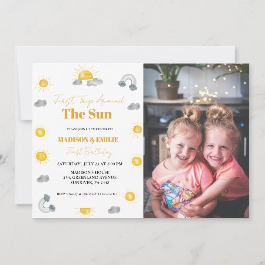 ボホテラコッタツインズ最初の旅行の最初の誕生日 招待状 (正面)