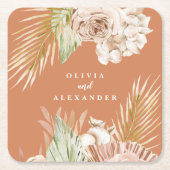 ボホテラコッタトロピカルフローラアンドパーム結婚ズ スクエアペーパーコースター (正面)