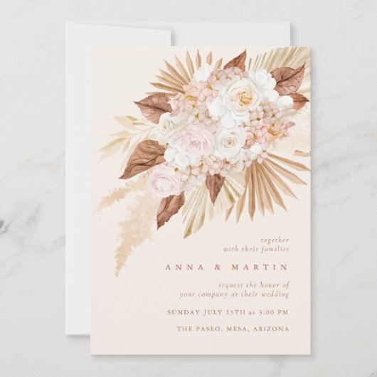 ボホテラコッタパンパスグラスエレガントな結婚式 招待状 (正面)