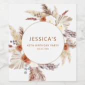 ボホテラコッタパンパスグラスバースデーパーティー ワインラベル (シングルラベル)