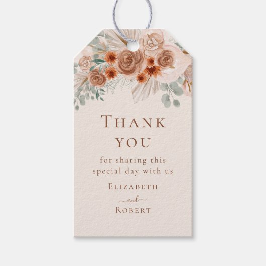 ボホテラコッタパンパスグラス結婚の感謝 ギフトタグ (正面)