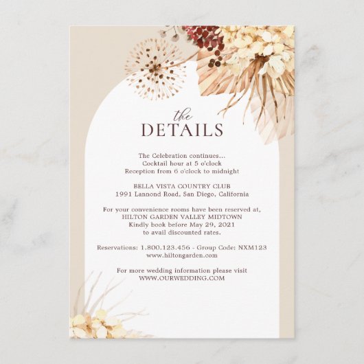 ボホテラコッタパンパスグラス結婚ズ詳細カード エンクロージャーカード (正面)