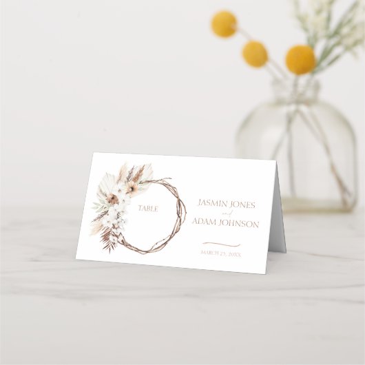 ボホテラコッタパンパスグラス結婚フローラ プレイスカード (正面)