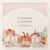 ボホテラコッタパンパスパンプキンス秋の結婚式 ガラスコースター (正面)