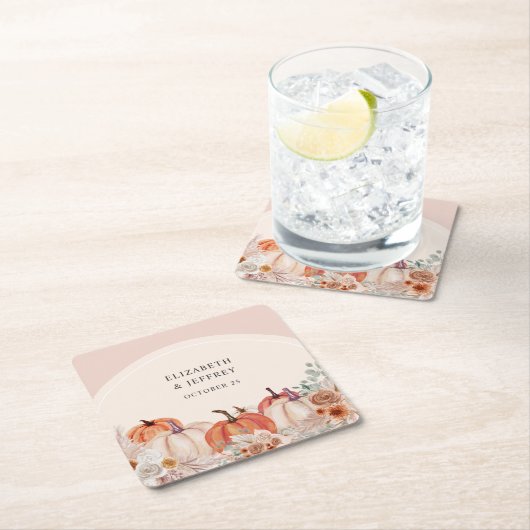 ボホテラコッタパンパスパンプキンス秋の結婚式 スクエアペーパーコースター (インサイチュ)