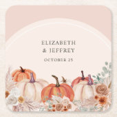 ボホテラコッタパンパスパンプキンス秋の結婚式 スクエアペーパーコースター (正面)