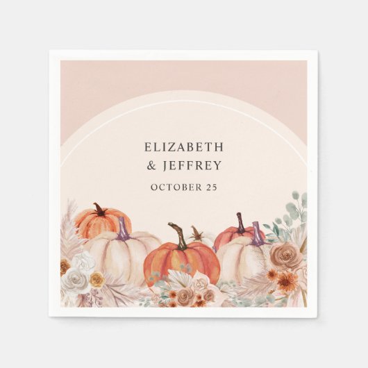 ボホテラコッタパンパスパンプキンス秋の結婚式 スタンダードカクテルナプキン (正面)