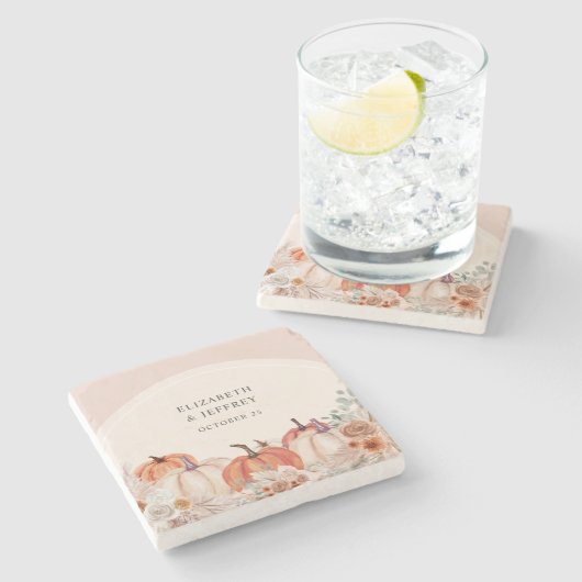 ボホテラコッタパンパスパンプキンス秋の結婚式 ストーンコースター (横)