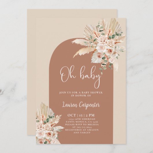 ボホテラコッタパンパスベビーシャワーガール招待状 招待状 (正面/裏面)