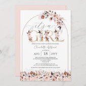 ボホテラコッタピンクフローラガールベビーシャワー 招待状 (正面/裏面)