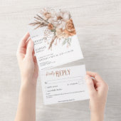 ボホテラコッタピーチクリームフローラホワイトNoディナー オールインワン招待状 (貼ってはがせる)