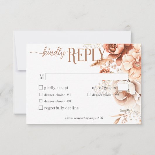 ボホテラコッタピーチ&クリームフローラホワイトディナー 出欠カード (正面)