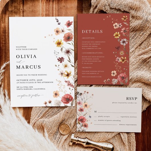 ボホテラコッタフローラすべて1つの結婚式の招待 オールインワン招待状