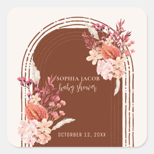 ボホテラコッタフローラアーチベイビーシャワー スクエアシール (正面)