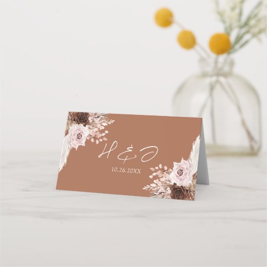 ボホテラコッタフローラエレガントな結婚式 プレイスカード (裏面)