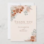 ボホテラコッタフローラパンパスグラス結婚ズ サンキューカード (正面)