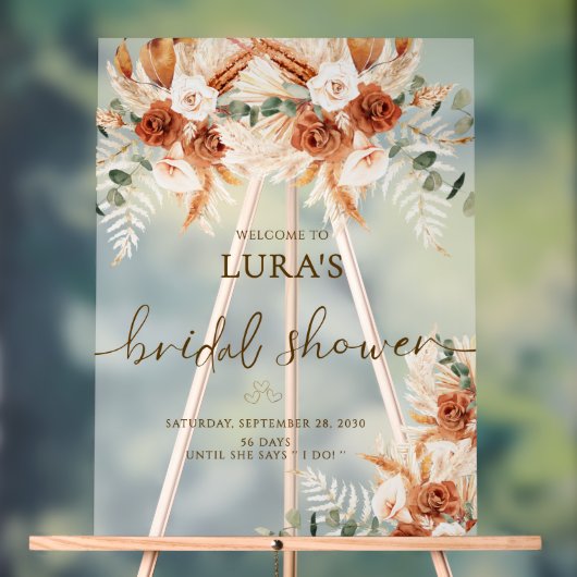ボホテラコッタフローラブライダルシャワーウェルカム アクリルサイン (ニュートラル)
