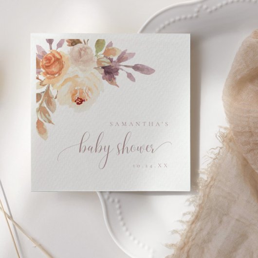 ボホテラコッタフローラベビーシャワーペーパーナプキン スタンダードカクテルナプキン