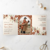 ボホテラコッタフローラワイルドフラワークリーム結婚ズ 三つ折り招待状 (内部)