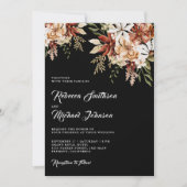ボホテラコッタフローラワイルドフラワーブラック結婚ズ 招待状 (正面)