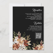 ボホテラコッタフローラワイルドフラワーブラック結婚ズ 招待状 (裏面)