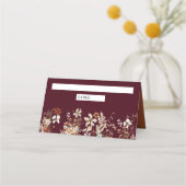 ボホテラコッタフローラワイルドフラワーブルゴーニュ結婚ーズ プレイスカード (正面)