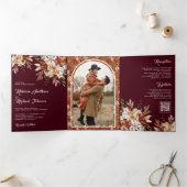 ボホテラコッタフローラワイルドフラワーブルゴーニュ結婚ーズ 三つ折り招待状 (内部)