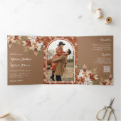 ボホテラコッタフローラワイルドフラワーベージュ結婚ズ 三つ折り招待状 (内部)
