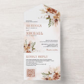 ボホテラコッタフローラワイルドフラワーホワイト結婚ズ オールインワン招待状 (内側)