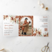 ボホテラコッタフローラワイルドフラワーホワイト結婚ズ 三つ折り招待状 (内部)