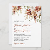 ボホテラコッタフローラワイルドフラワーホワイト結婚ズ 招待状 (正面)