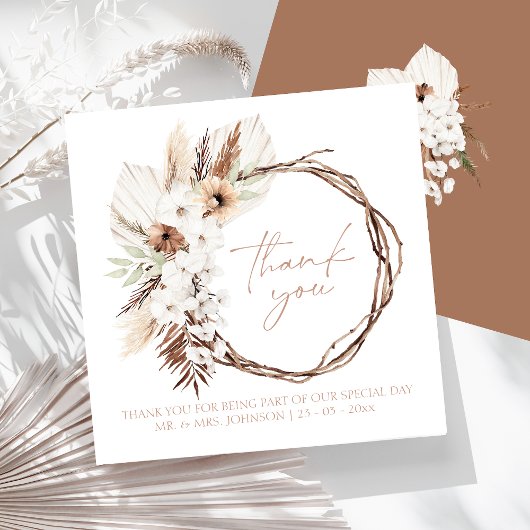 ボホテラコッタブラウンドライドフローラ結婚リース サンキューカード