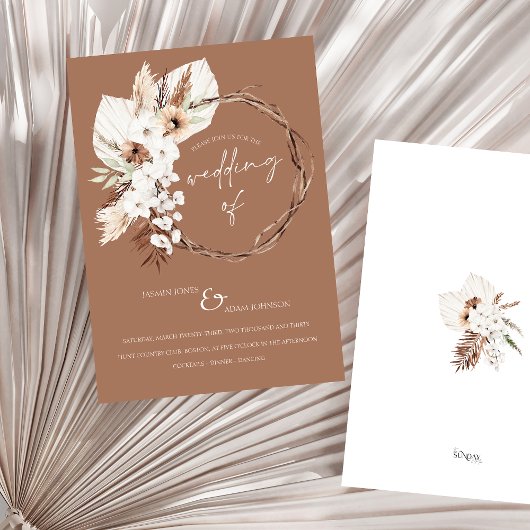 ボホテラコッタブラウンドライドフローラ結婚リース 招待状