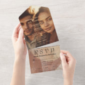 ボホテラコッタブラウン抽象芸術ミニマリストサイト オールインワン招待状 (貼ってはがせる)