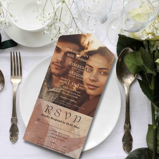 ボホテラコッタブラウン抽象芸術ミニマリストサイト オールインワン招待状