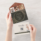 ボホテラコッタブラックアンドホワイト結婚ズ オールインワン招待状 (貼ってはがせる)