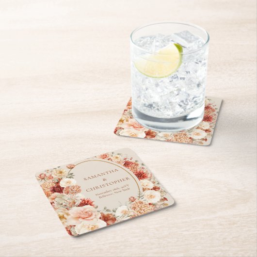 ボホテラコッタブルゴーニュフローラユーカリプトゥスコースター スクエアペーパーコースター (インサイチュ)