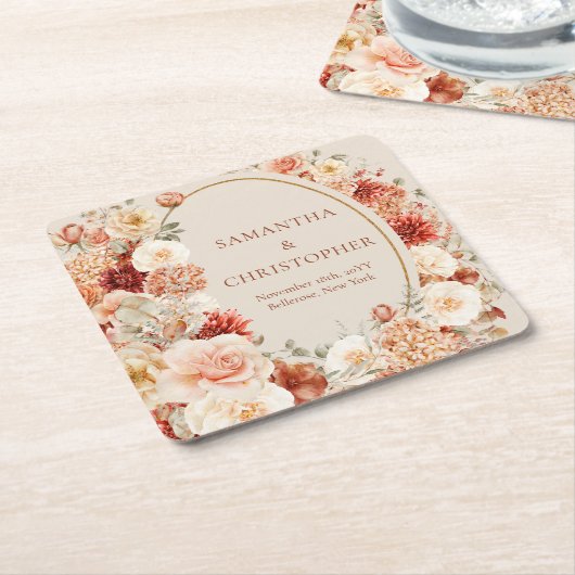 ボホテラコッタブルゴーニュフローラユーカリプトゥスコースター スクエアペーパーコースター (アングル)