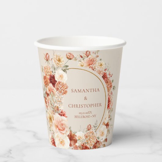 ボホテラコッタブルゴーニュフローラ結婚ユーカリ 紙コップ (正面)
