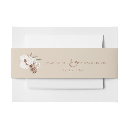 ボホテラコッタベージュパンパスグラス結婚フローラ 招待状ベリーバンド (正面例)