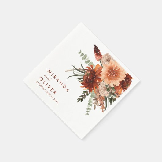 ボホテラコッタラストウォーターカラー結婚フローラ スタンダードカクテルナプキン (角)