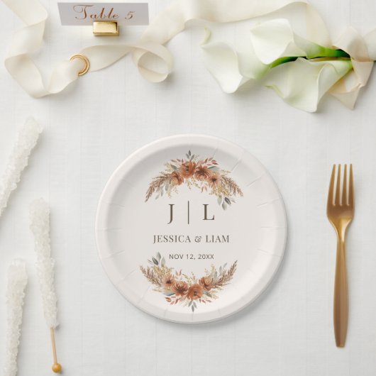 ボホテラコッタラスト秋フローラ結婚ズ ペーパープレート (ウェディング)