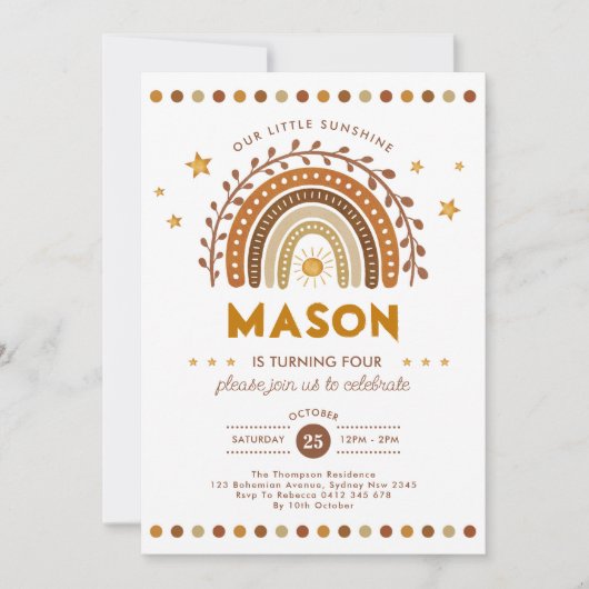 ボホテラコッタレインボーサンシャイン誕生日 招待状 (正面)